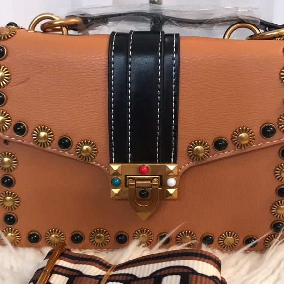 Izzy K Faux Leather Studded Satchel w/Removable - Picture 4 of 9